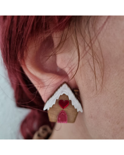 Pendientes Casita Jengibre Corazón Rojo
