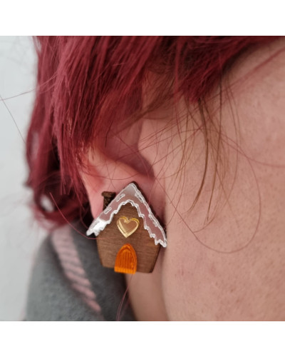 Pendientes Casita Jengibre Corazón Amarillo