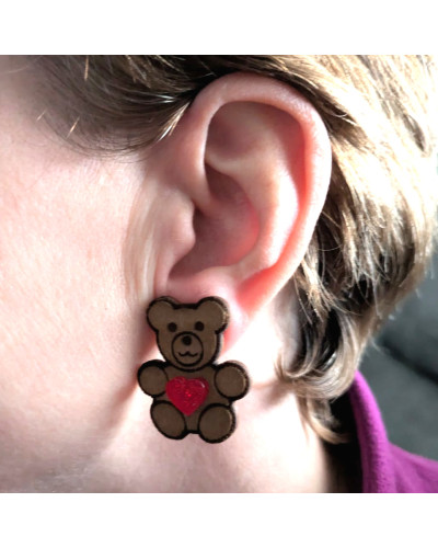 Pendientes Ositos Madera