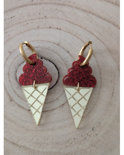 Pendientes Helado Gominola Rojos Dorado