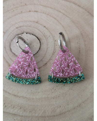 Pendientes Sandía Sparkle Rosa