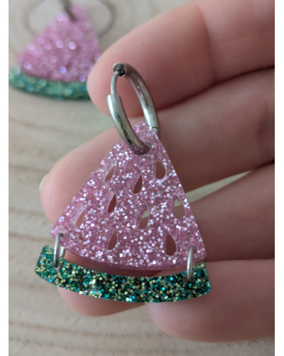 Pendientes Sandía Sparkle Rosa