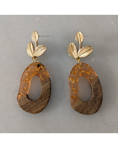 Pendientes Madera Dorada