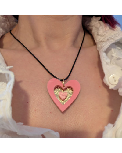 Collar Corazón Rosa Dorado
